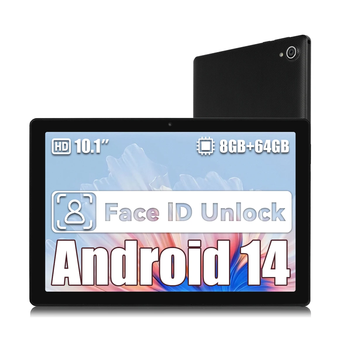Android 14 8GB RAM + 64GB ROM (توسيع إلى 1 تيرابايت) تابلت ثماني النواة 10 بوصة مع بلوتوث 5.3 WiFi 6 Widevine L1 كاميرا مزدوجة 5MP + 8MP