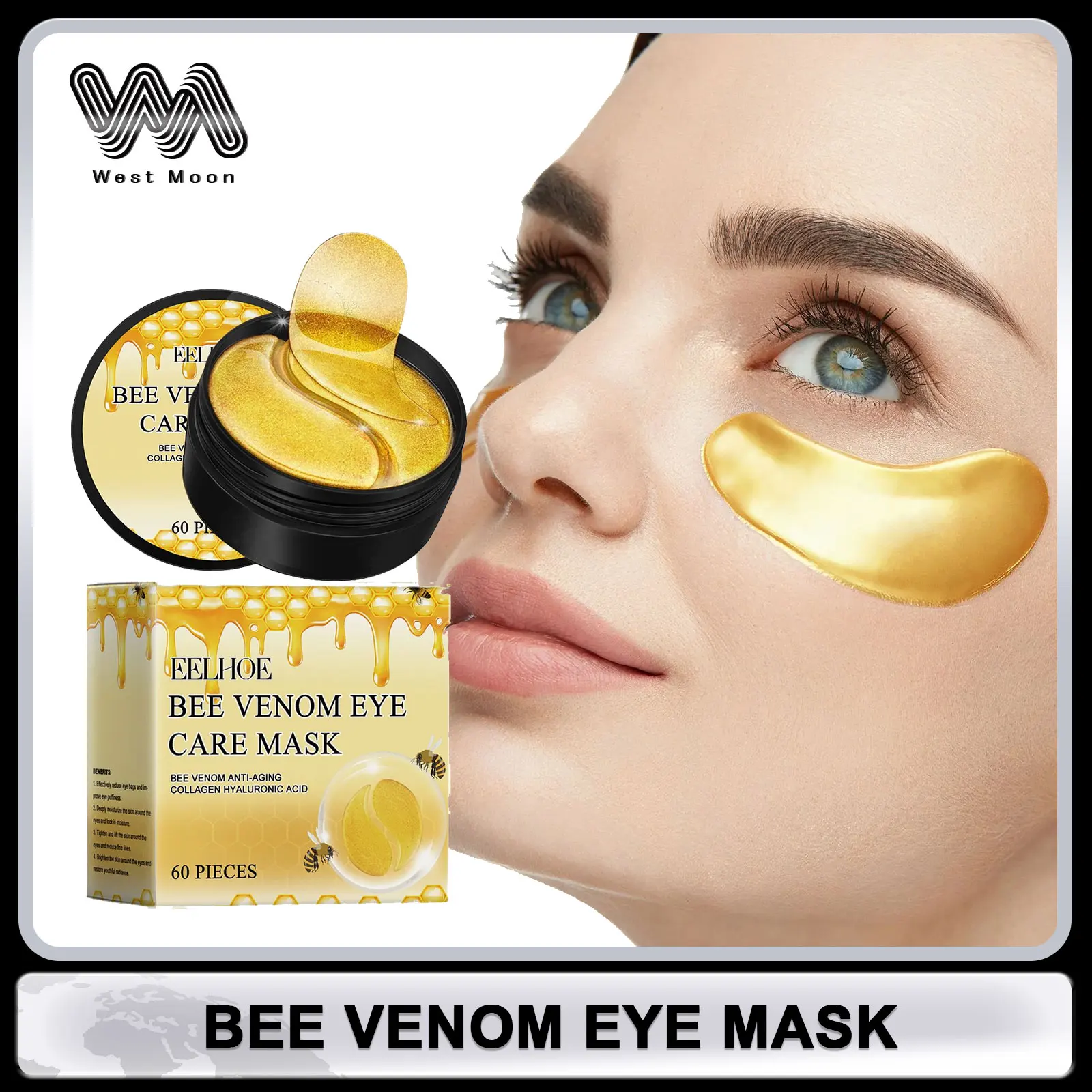 

EELHOE Bee Venom Eye Patches Anti Dark Circles Puffiness Removal Eye Bag Moisturizing Firming Smooth Eye Mask Skin Care Products