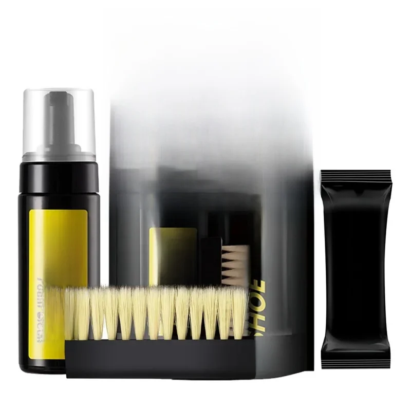 1 ensemble de chaussures nettoyant mousse nettoyage à sec combinaison 150ML mousse sans eau baskets nettoyant chaussure brosse chaussure tissu travail sur chaussure blanche, botte