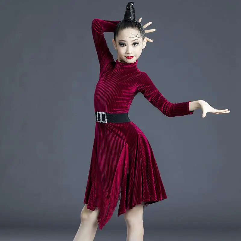 Vestido de baile latino para niños y niñas, traje de baile con borlas para competición profesional en otoño e invierno, novedad de 2022