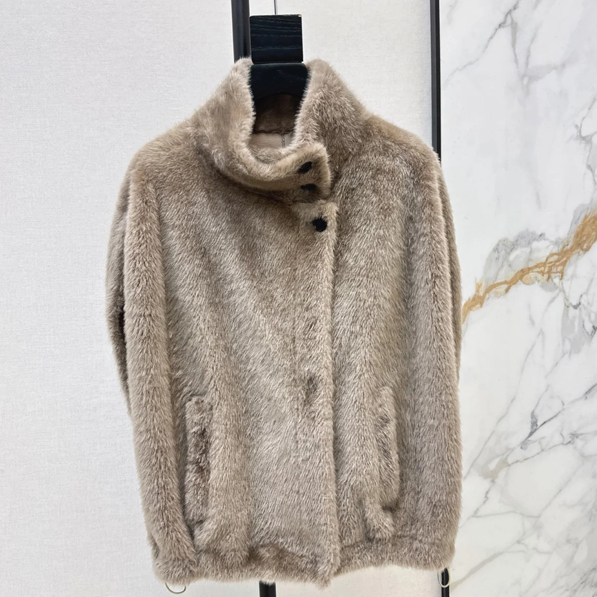 High Quality Women Stand Collar Button Short Coat, Warm Solid Color Loose Casual Outerwear lyt261021193
