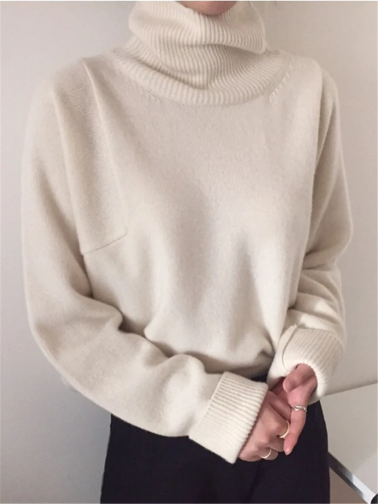 Colorfaith-Jersey de punto de estilo coreano para mujer, Jersey cálido de cuello alto, sólido, minimalista, elegante, SW7276, novedad, invierno, 2022