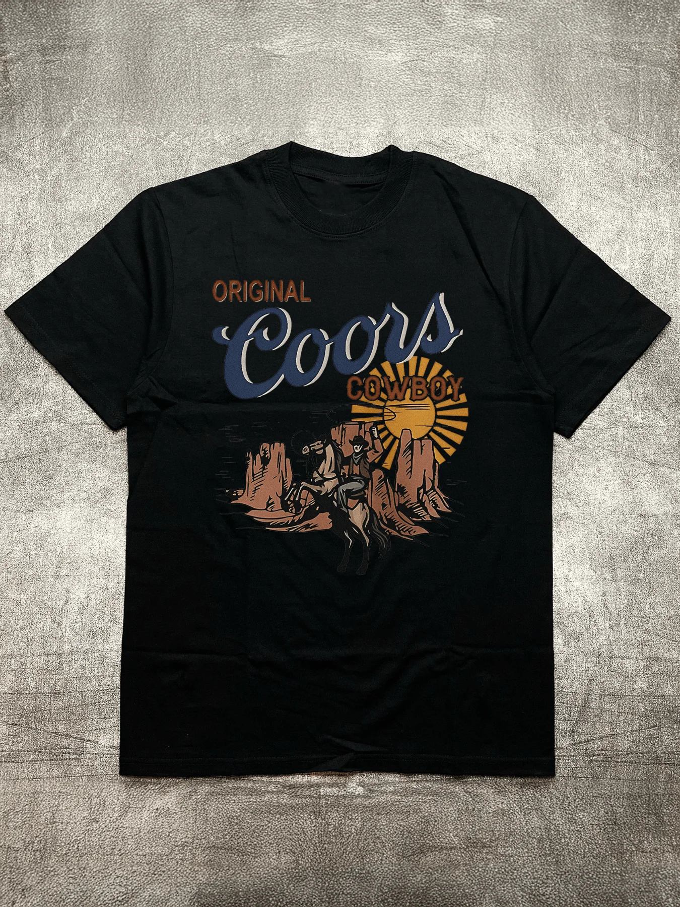 

Men's Black 200G Cotton Heat Transfer Printed Crew Neck Short Sleeve T-Shirt - Original Cowboy Style Pattern