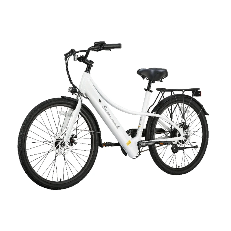 Supermach 26-in E-bike with Full Suspension, 500W Motor, Double Clip Brake, Step Through,