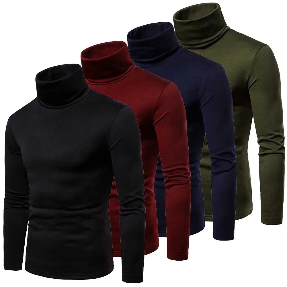 Automne hiver hommes col roulé chandails décontracté thermique à manches longues coupe ajustée pulls Stretch basique hauts sweat pull t-shirt
