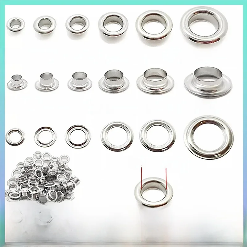 Oeillets ronds en acier inoxydable, 4mm ~ 12mm, argent avec rondelle, pour bricolage, artisanat du cuir, réparation de chaussures, sac, vêtements
