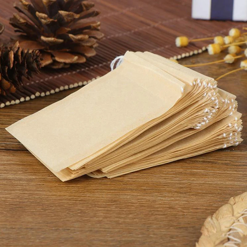 100Pcs Disposable Teabags Non-Woven Fabric Tea Filter Bag for Spice Tea Infuser with Draw String Filter Paper for Herb Loose Tea
