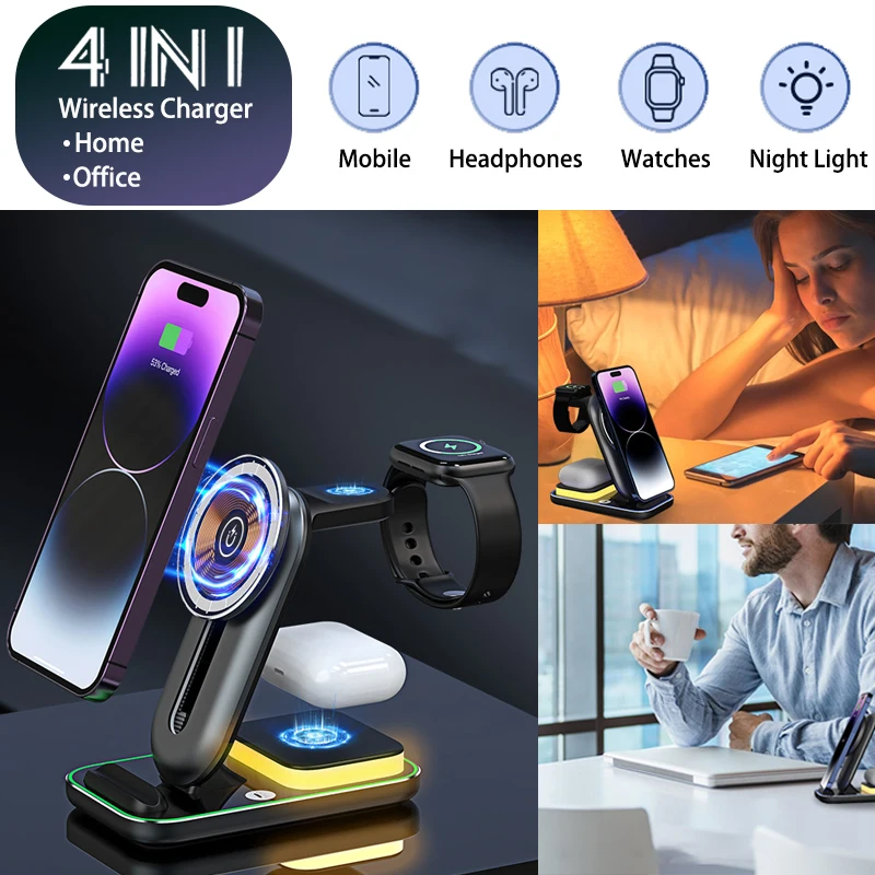 

MagSafe Wireless Charging Magnetic Multi Purpose Phone Holder Office Bedroom Night Light Desktop Rack For Apple iWatch Air Pods