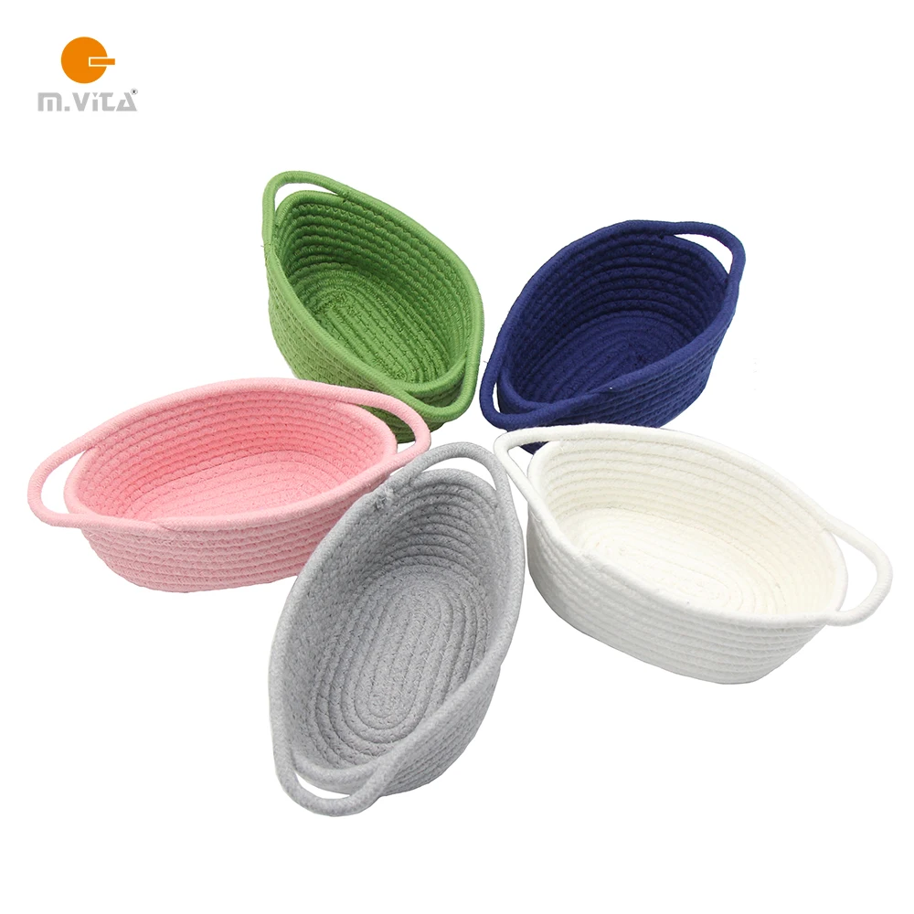 Oval Shape Cotton Rope Basket with Handles Color Options