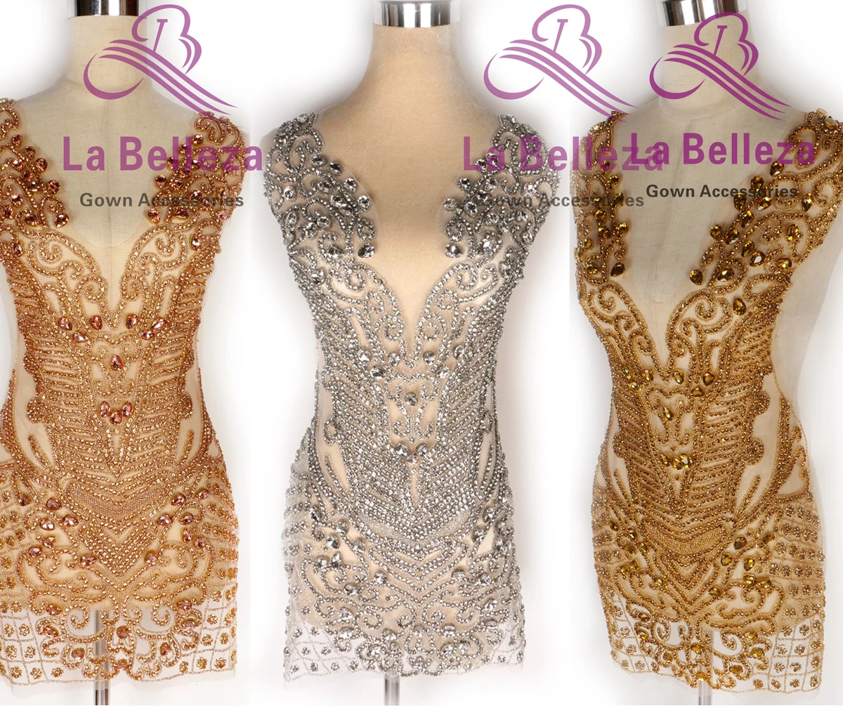 

La Belleza New hot on sale handmade luxury bodice crystal Rhinestone applique for wedding prom dress accessorie 75X42CM