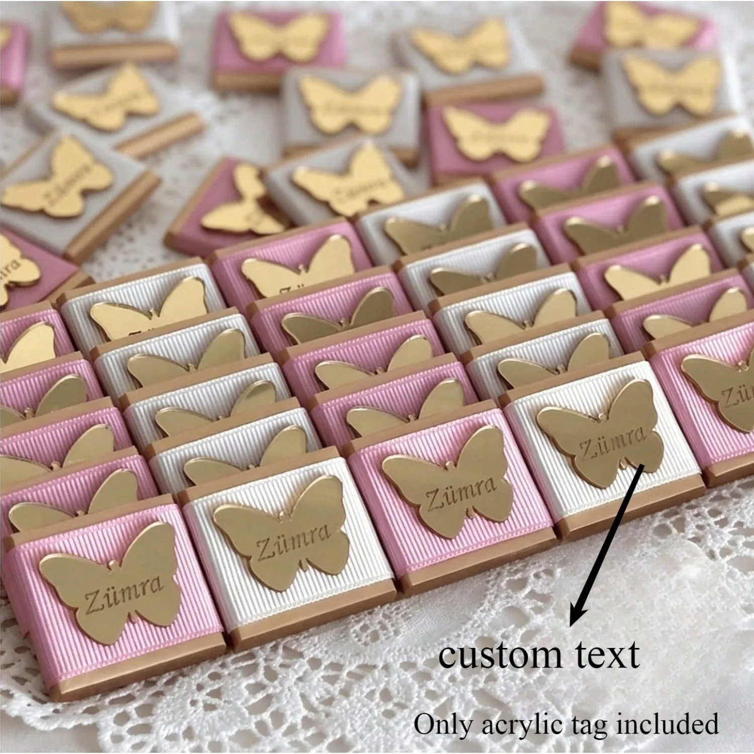 Étiquettes personnalisées en acrylique miroir, papillon, étoile, cygne, breloques gravées avec un nom personnalisé pour la décoration de baptême, anniversaire, mariage, fête