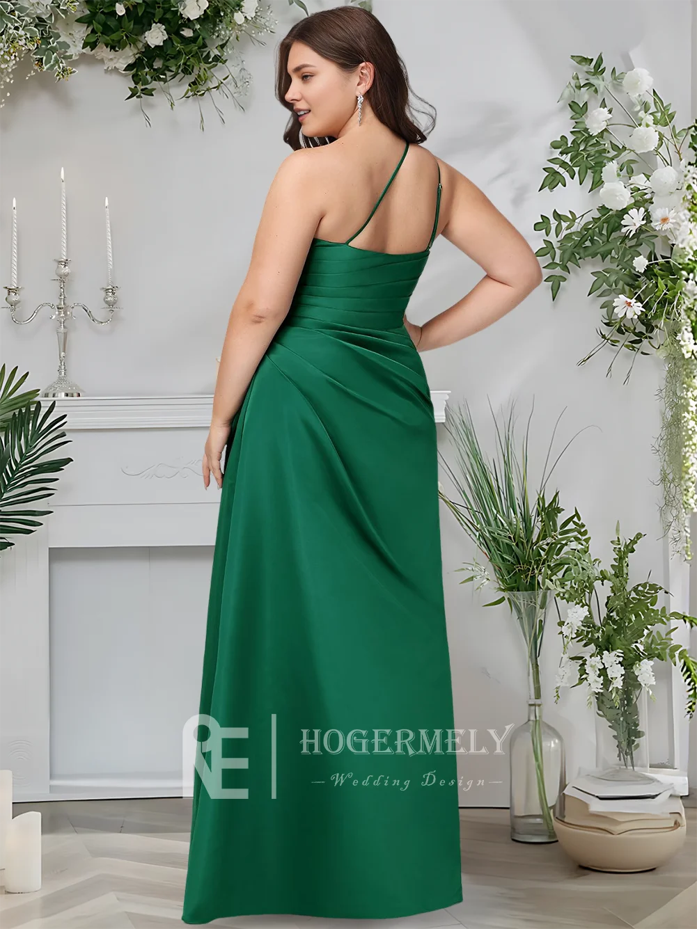 

B Dark Green Satin Bridesmaid Dresses A-Line One Shoulder Floor-Length Wedding Party Evening Gowns 2025 Women Guest Dre