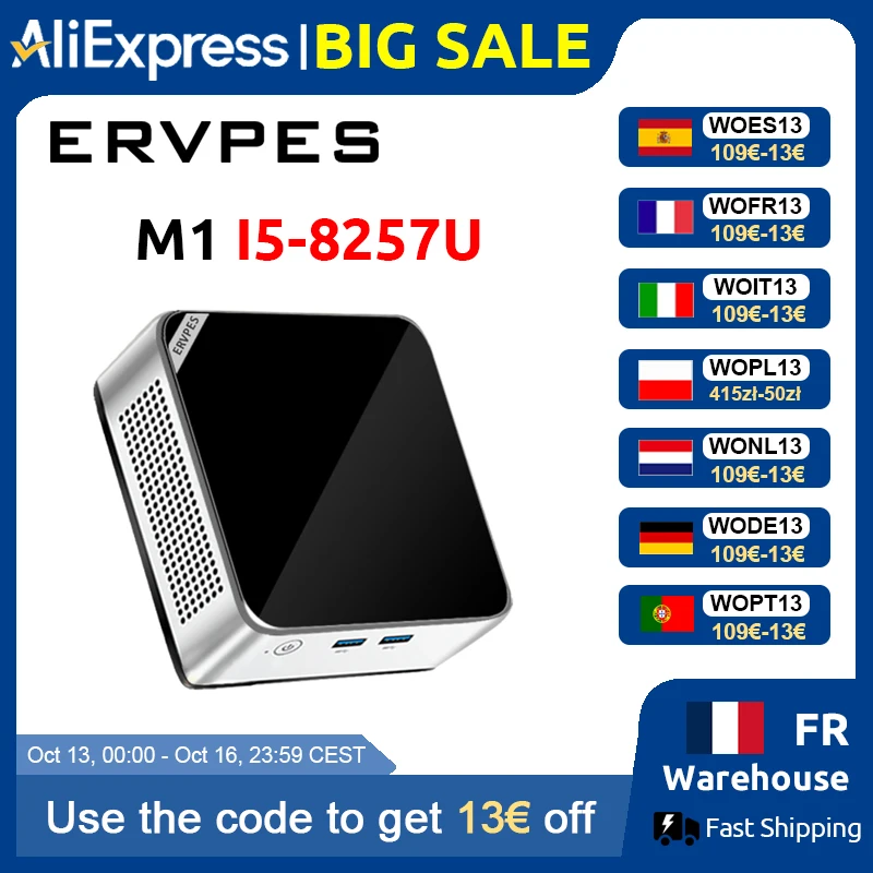 ERVPES M1 NEUER Mini-PC Intel I5-8257U Windows 11 Pro 4-Kern 8-Thread 8GB + 256GB / 16GB + 512GB WiFi 6 Mini-Computer PC