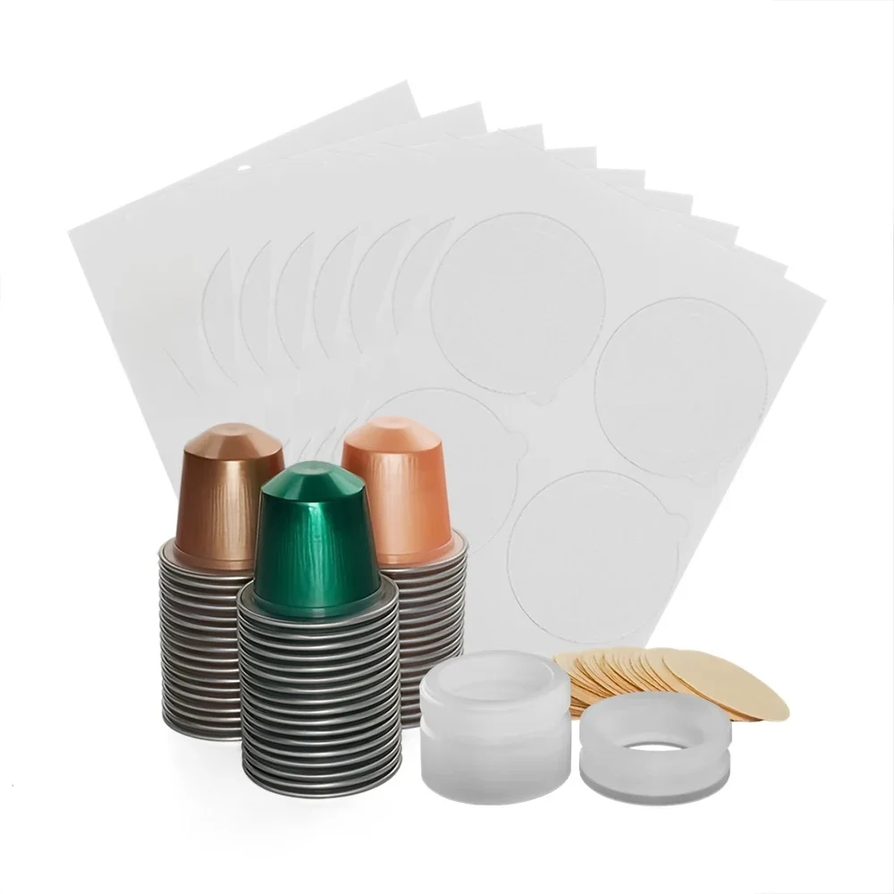 Tasses à café vides avec outil de remplissage, couvercles scellés et papier filtre compatibles avec les Machines originales Nespresso