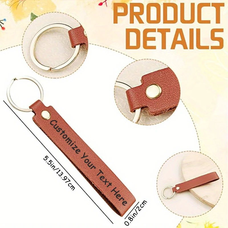 Custom Laser Engraved Faux Leather Keychain, Personalized Gift