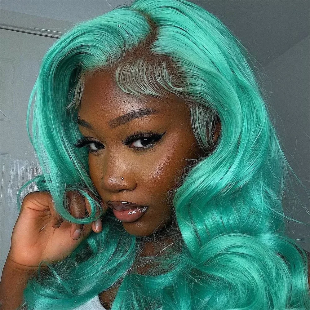 البط البري الأخضر مستقيم 13x6 الدانتيل شعر مستعار أمامي 100% شعر الإنسان سماوي أزرق ملون 613 شعر بشري أشقر الباروكات قبل نتفها للنساء