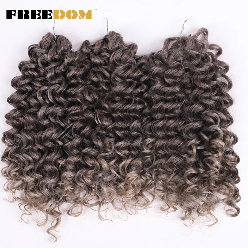 FREEDOM Synthetische Lockige Wellenförmige Flechthaarverlängerungen 12 Zoll Tiefgelocktes Flechthaar Ombre Braun Twist Häkellockenhaar – Detail 13
