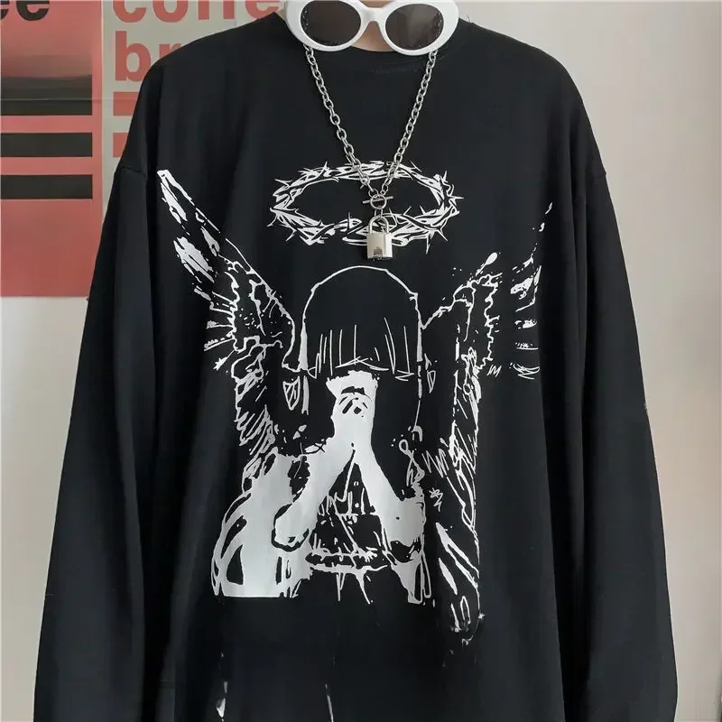T Shirt für Männer Herbst Y2k T-shirt Streetwear Übergroßen Langarm Anime T-shirt Harajuku Gothic