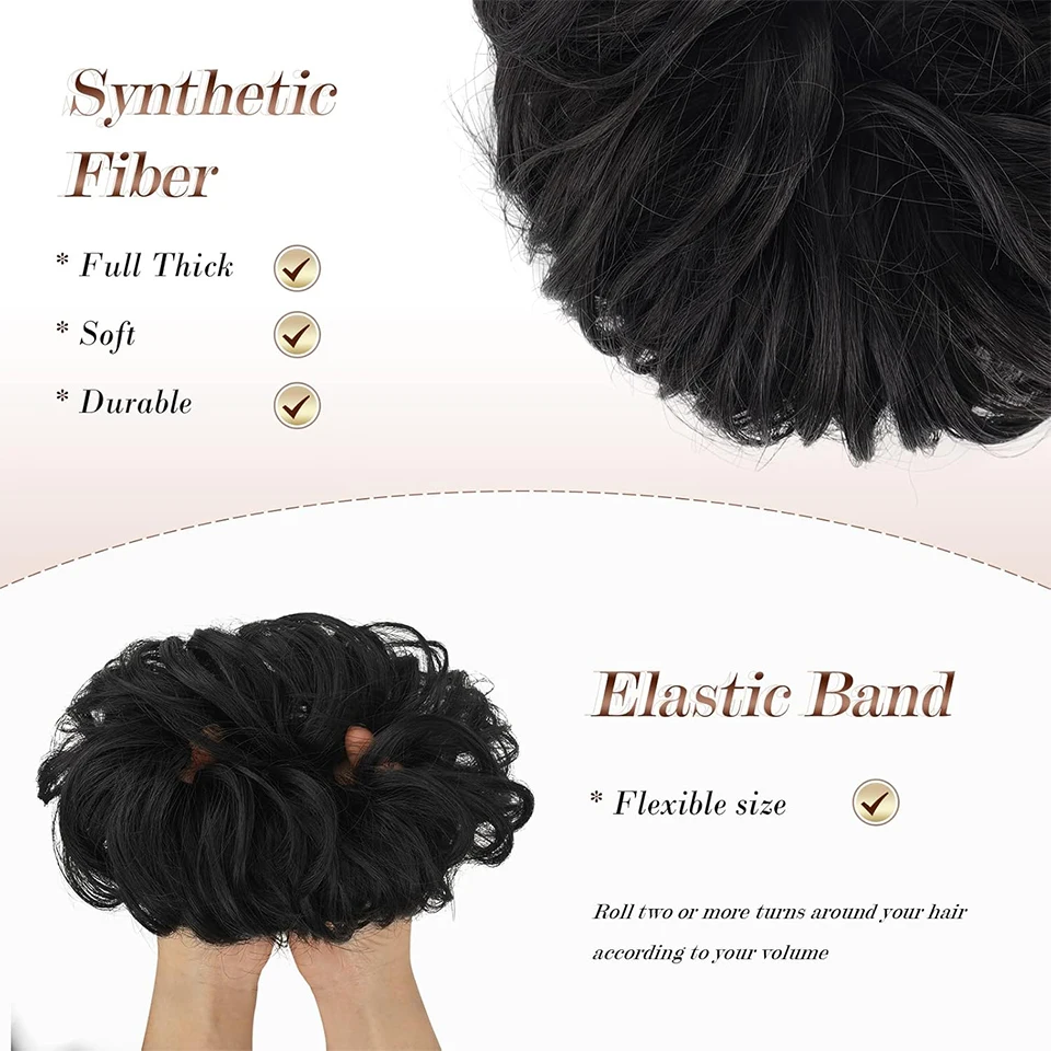 1PCS Synthetic Messy Bun Hair Piece Wavy Curly Thick Updo Hairpiece Soft Natural Looking Large Chignon Elastic Hair Extensions