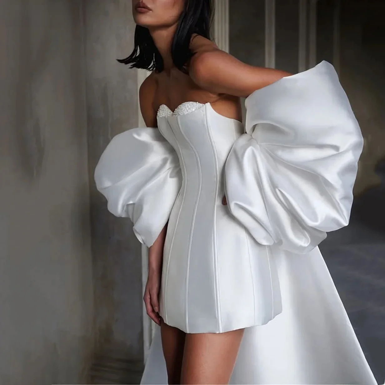 Bafftafe 2-teilige Braut-Hochzeitskleider mit Wickeloptik, individuelle Perlen, formelle Party-Brautkleider für Hochzeitsfotografie, Kleid 2025