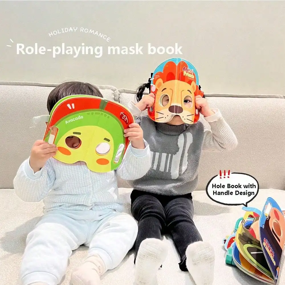 Maschera Libro di stoffa Giocattolo per bambini, Personaggio di frutta animale Gioco di ruolo, Fai finta di giocare Giocattolo di apprendimento cognitivo, Regalo di Natale di compleanno