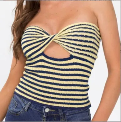 2021 Grensoverschrijdende Aliexpress Amazon Hot Fashion Vrouwen Vakantie Sexy Gestreepte Trui Gebreide Tube Top Tank Top