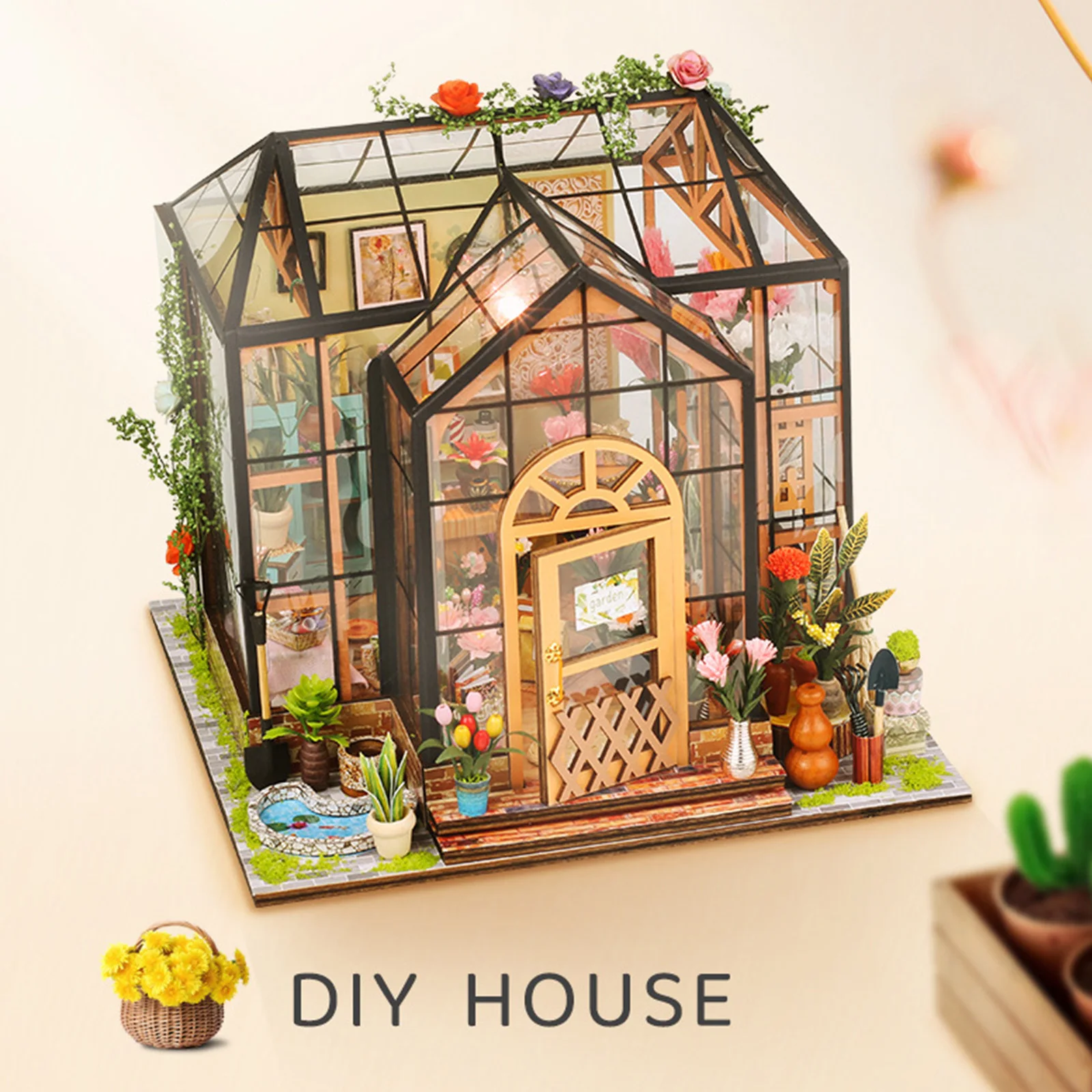 DIY Book Nook Miniature Kit Dollhouse with Light DIY House Model Creative Bookend Kit Building Model Kit Jenny Flower Room