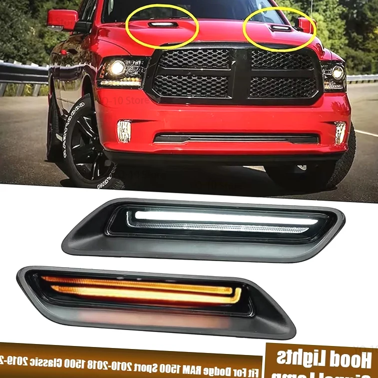 

For Dodge RAM 1500 Sport 2010-2018, 1500 Classic 2019-, 2Pcs/Pair Car LED Hood Lights, LED Turn Signal Lamp Car Accessories