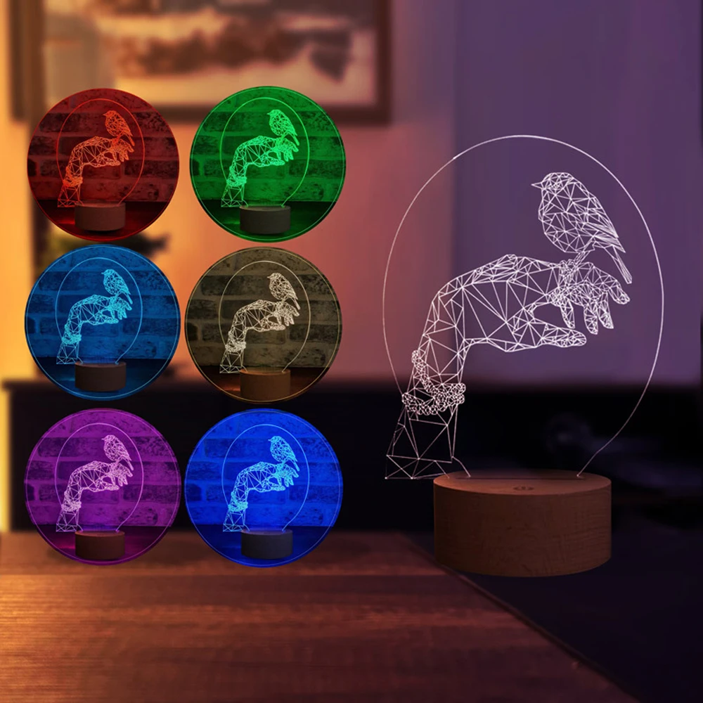 Hand and Bird Figures Decorative Gift LED Table Lamp - Artistic Illumination for Your Space