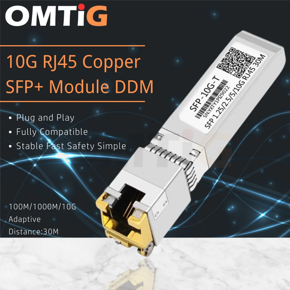 10G RJ45 Copper SFP+ Module 10GBase-Tx Ethernet Fiber Optic FTTH Compatible with Cisco/Mikrotik Switch