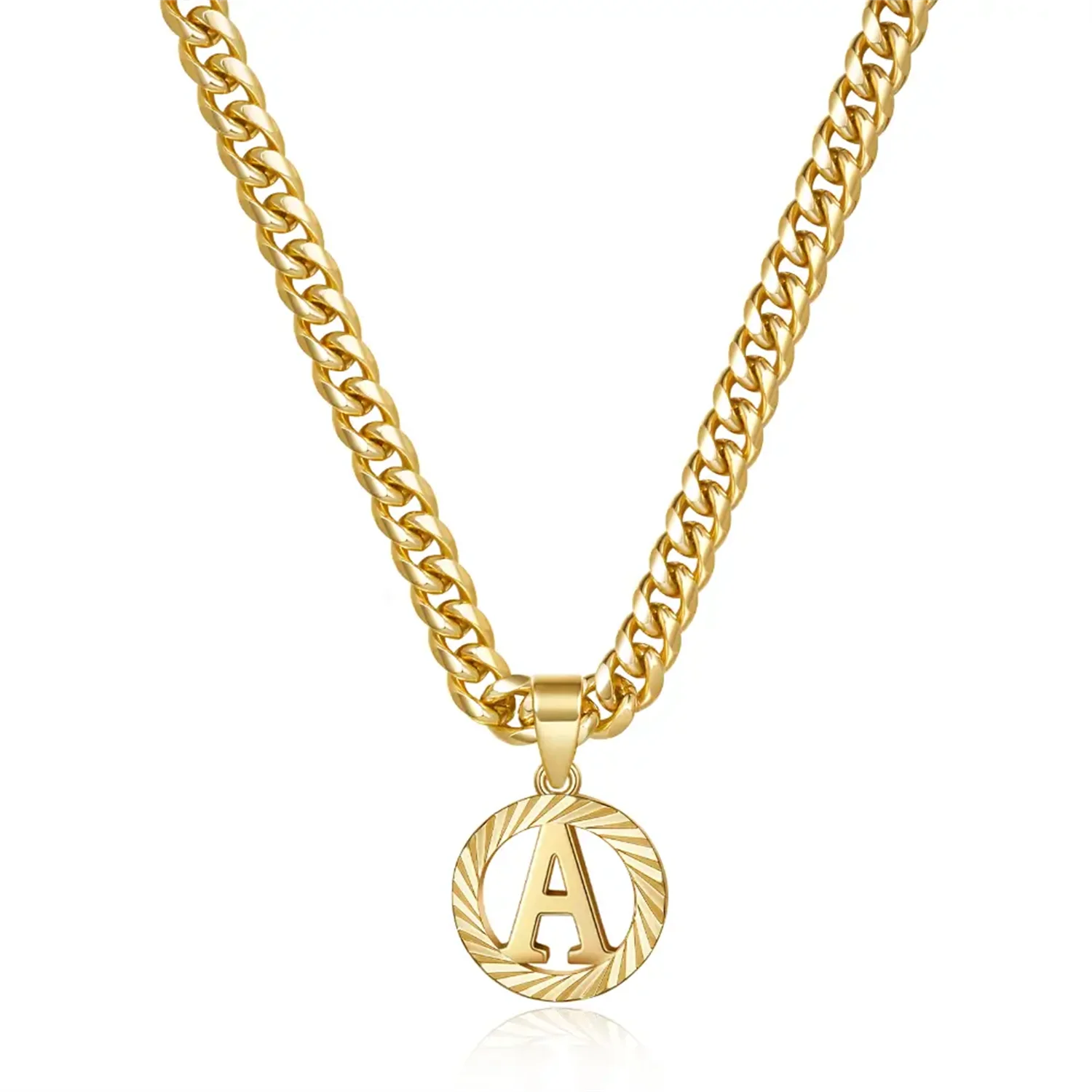 

Custom Gold Initial Letter Necklace With 5mm Thick Cuban Chain Personalized A-Z Stainless Steel Pendant Jewelery Valentine's Day