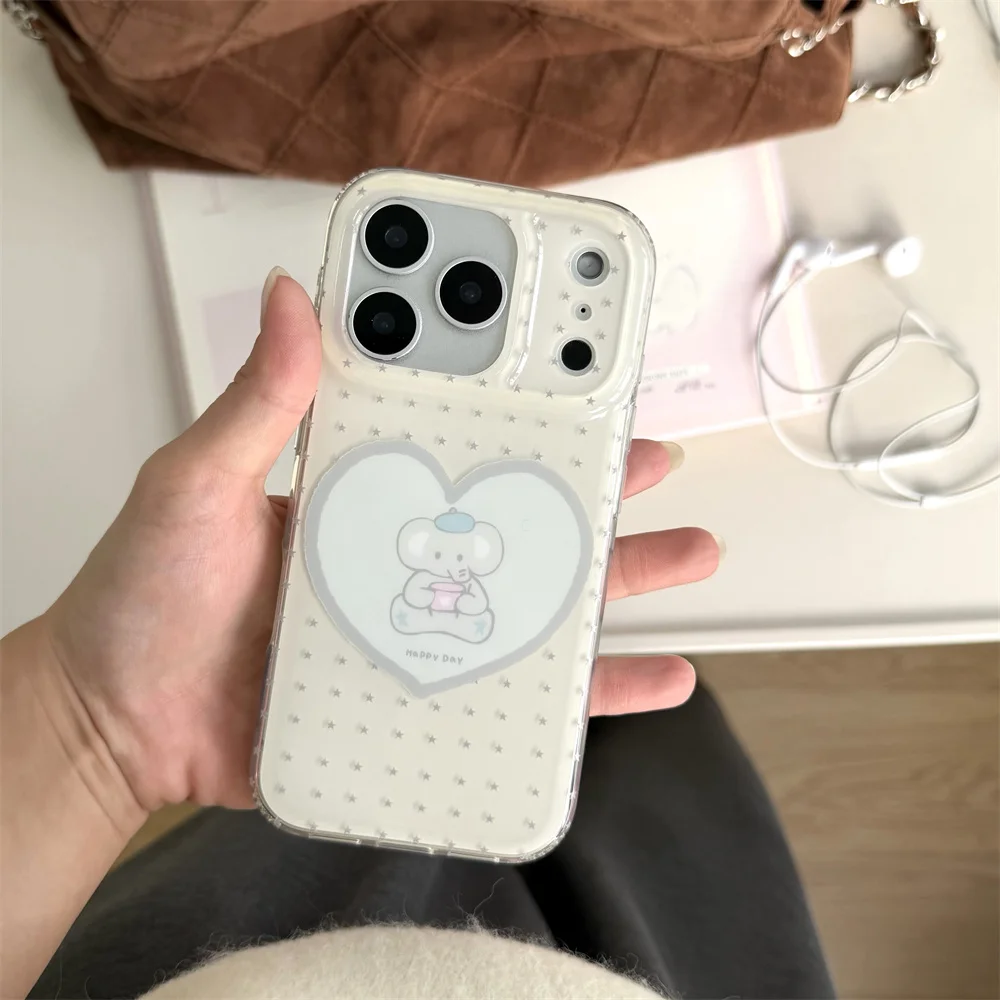Nowe, kreatywne, urocze etui ochronne z miękką powłoką w kształcie gwiazdy i słonia, odpowiednie dla iPhone'a 17/13/14/15/16 Promax, pełne pokrycie, modne.