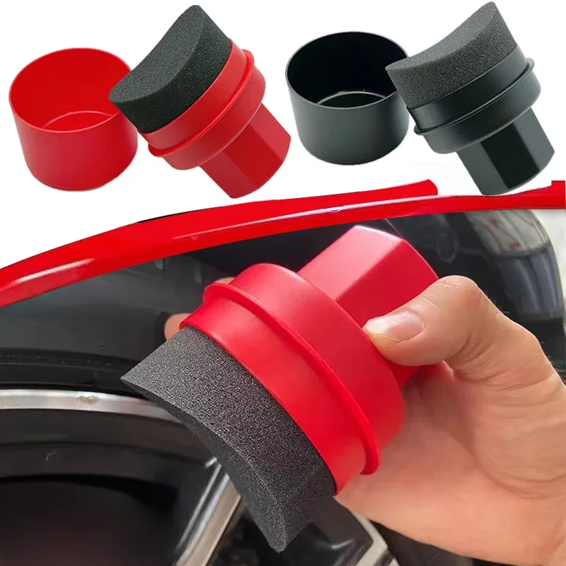 Brosse éponge incurvée pour polissage de roues de voiture, avec couvercle, tampons applicateurs de Contour propre, accessoires de voiture