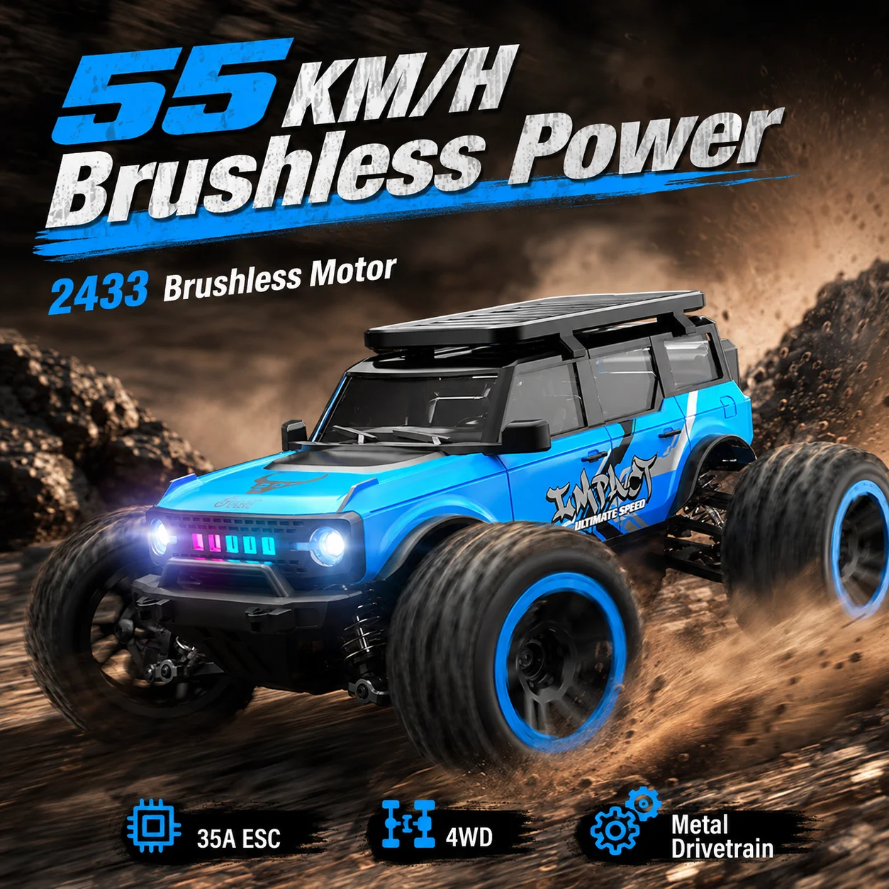 1:20 4WD Bürstenloser RC Offroad-Truck 55 km/h Metall-Differential Magnetische Karosserie 2,4G Maßstabsgetreue LED-Scheinwerfer 50 Min. Laufzeit Offroad-Hobby-Geschenk