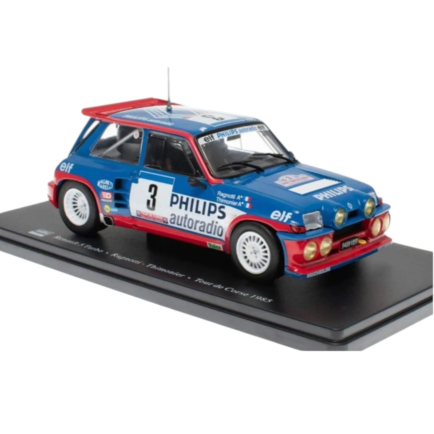 Salvat, Coche de Rally Piloto francés Tour Corse 1985, Escala 1:24, Miniatura Diecast, Colección WRC World Rally Championship, Presentación en Blister con Base Identificativa