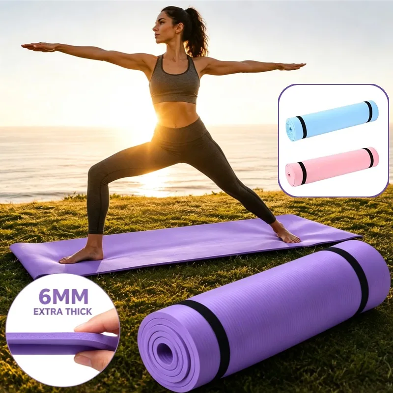 6mm Yoga Mat Non Slip Outdoor Lightweight Portable Fitness Exercise Pad Extra Thick Cushion Workout Mat For Travel Pilates