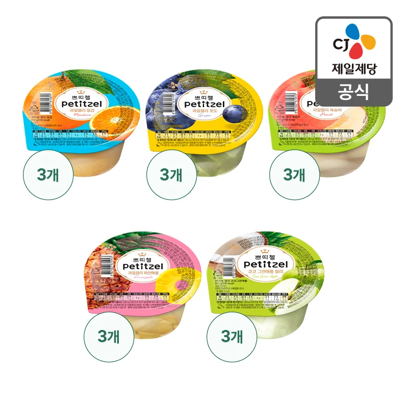 [CJ Headquarters Direct Management] Petittzel Fruit Jelly Children's snack set 5 kinds 15 pieces (210g each)