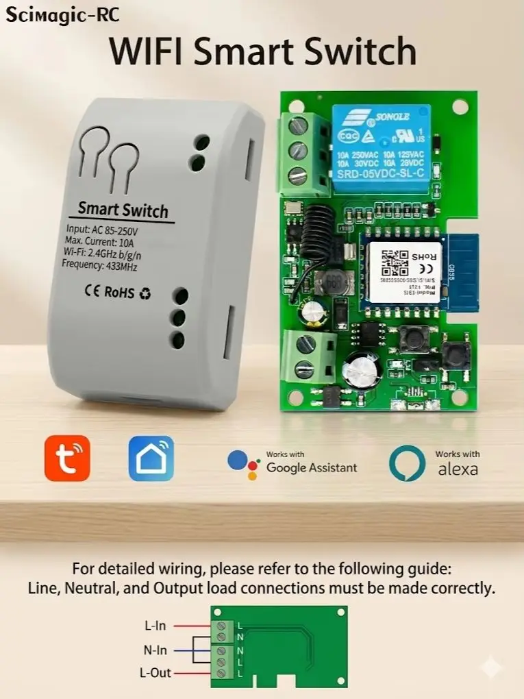 Tuya Smart WLAN-Schaltmodul 12V 32V 220V RF 433 Funkfernbedienung 1-Kanal Trockenkontakt-Relais für Alexa Google Home Smart Life