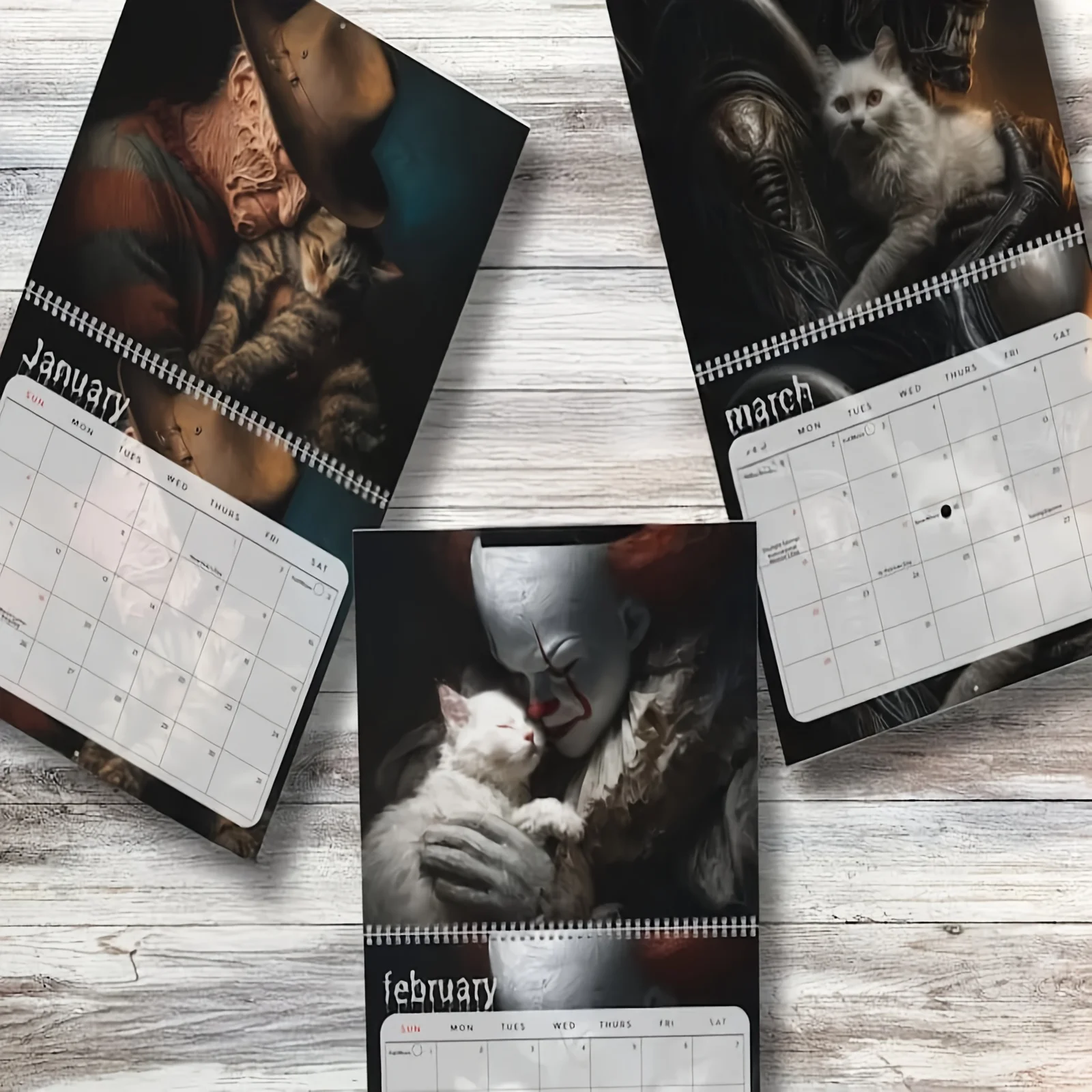 1pc2026Calendario gatto horror, etichetta12Design elegante e semplice con datteri mensili e pennarelli natalizi
