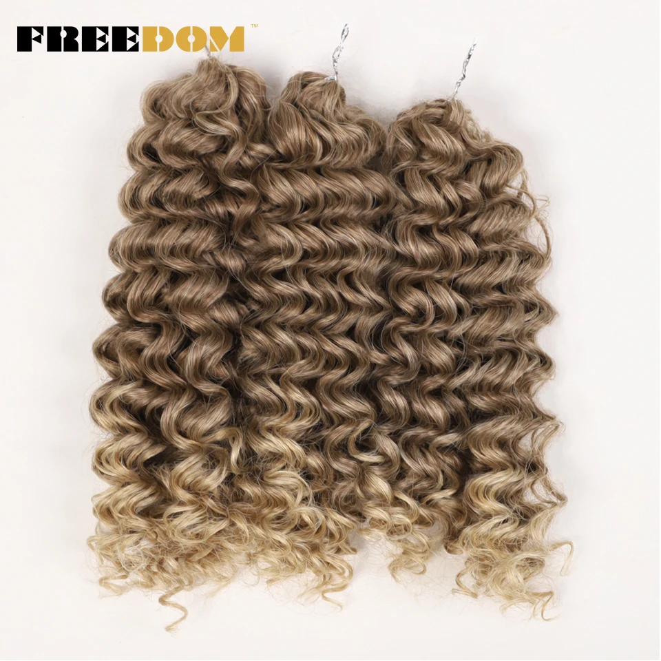 FREEDOM Synthetische Lockige Wellenförmige Flechthaarverlängerungen 12 Zoll Tiefgelocktes Flechthaar Ombre Braun Twist Häkellockenhaar – Detail 14