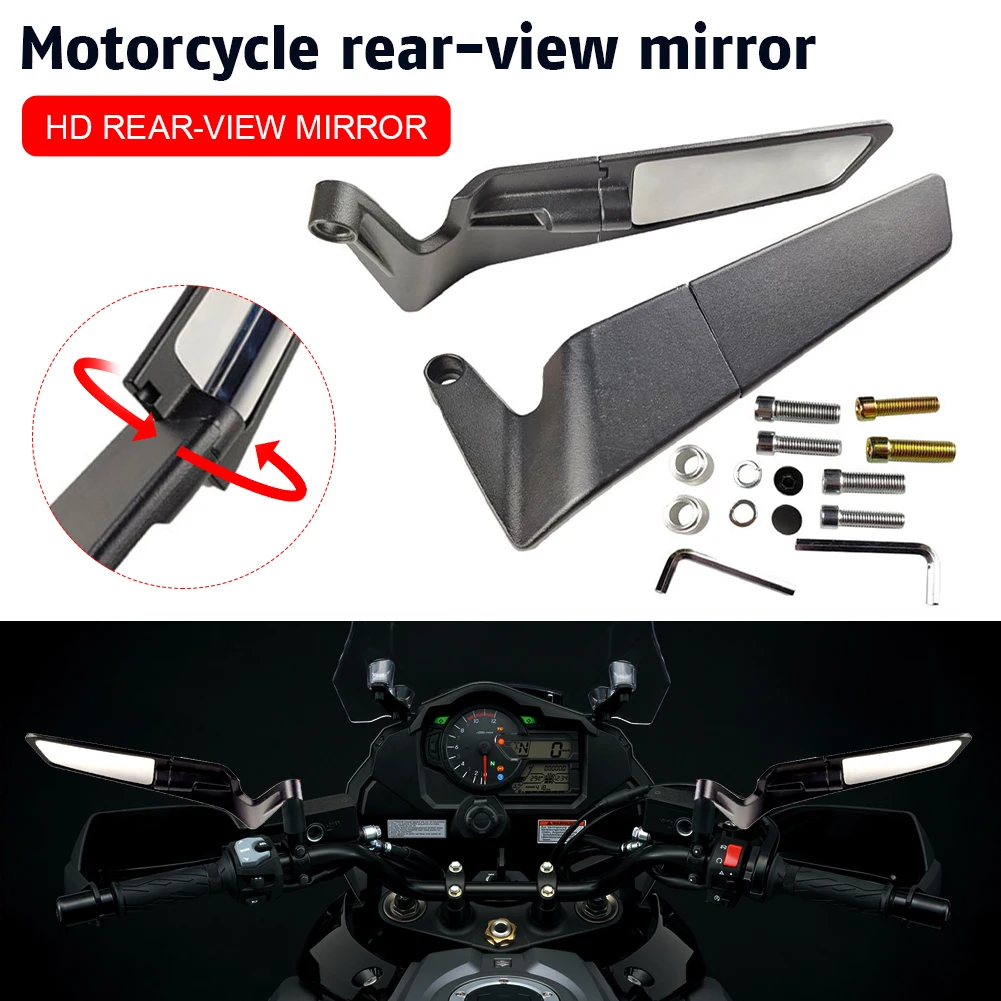 Universal Motorcycle Side Mirror For Kawasaki Stealth Winglets Mirror To Rotate Adjustable Rear View Mirrors 10MM and 8MM