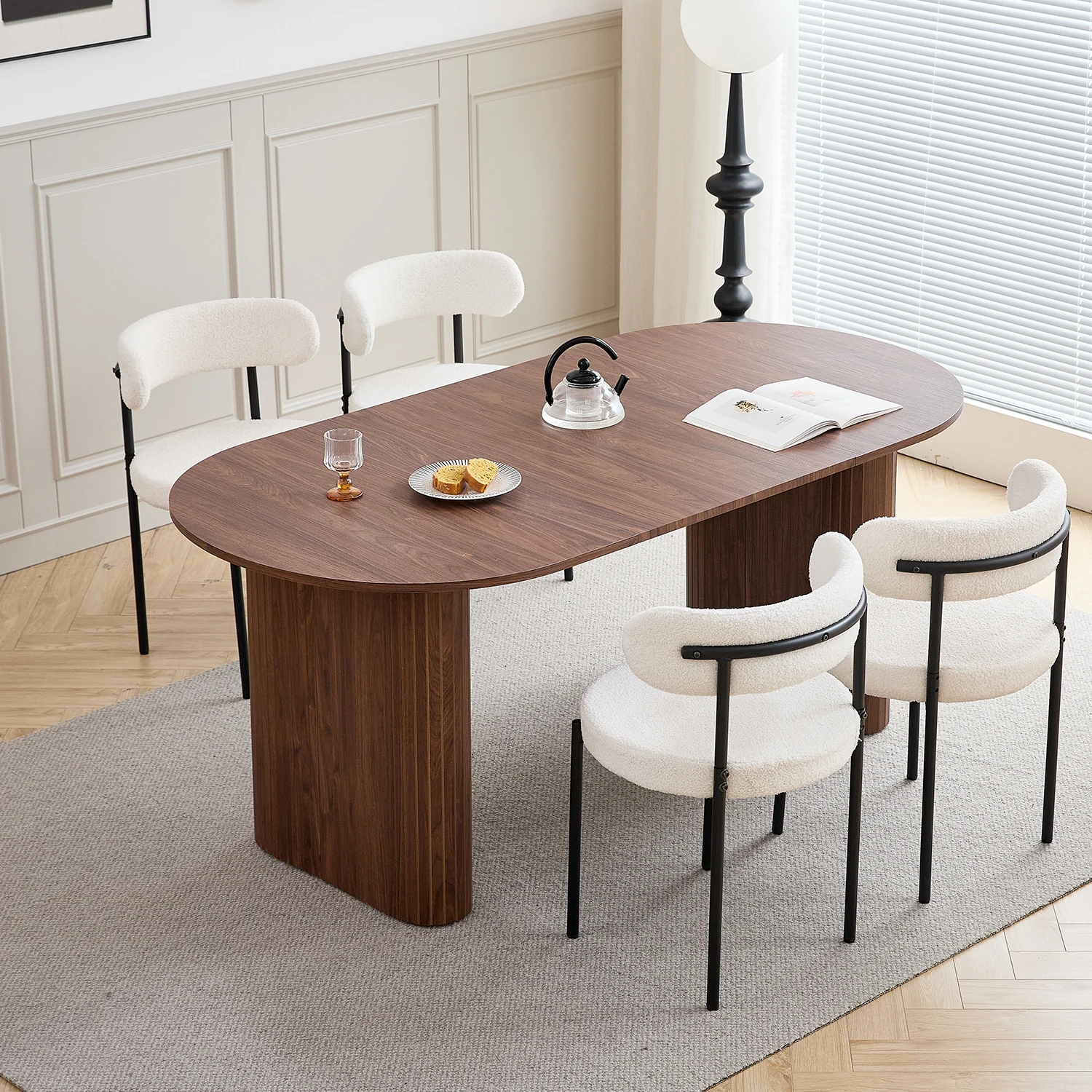 EGOONM Moderner Esstisch Ovaler Gerillter Säulenfuß Küchentisch 6-8 Sitzer Holz-Esstisch für Esszimmer – Detail 10