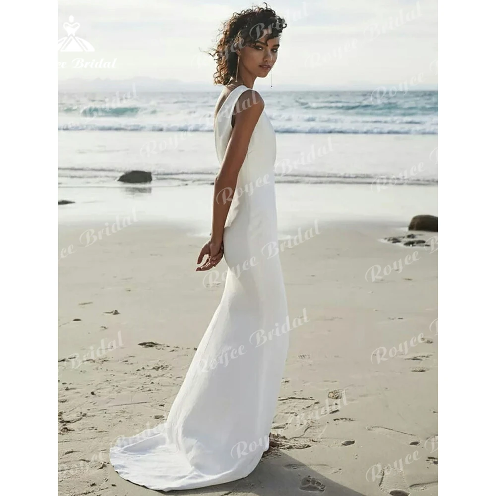 Simple Elasticity Soft Satin Beach Wedding Dresses For Women 2024 Bride Gown V Back Bohemian Mermaid Vestidos De Novia Elegant