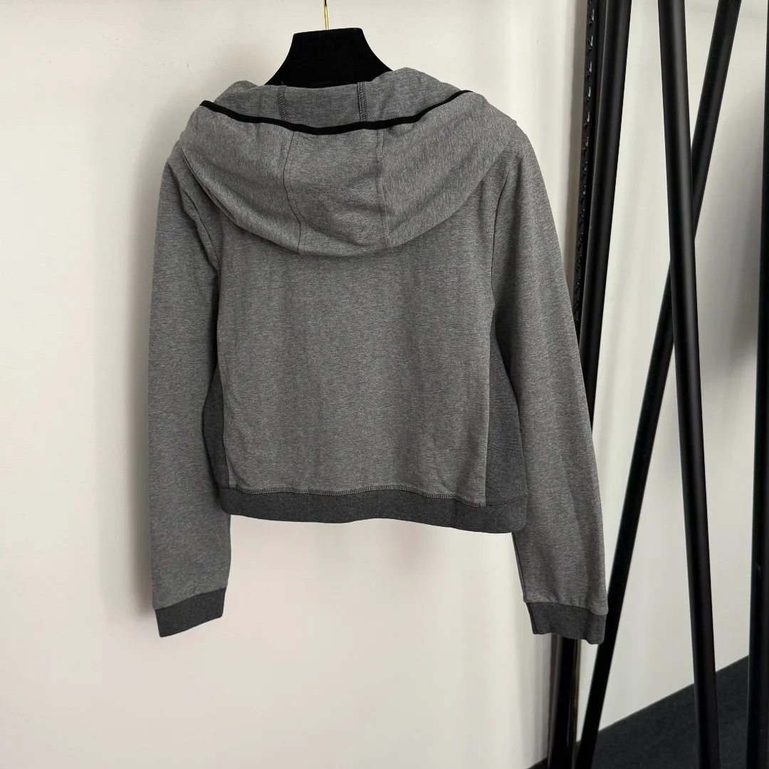 

25 Autumn new sportswear set: Embroidered letter long-sleeved hooded zipper jacket + tapered long pants two-piece set