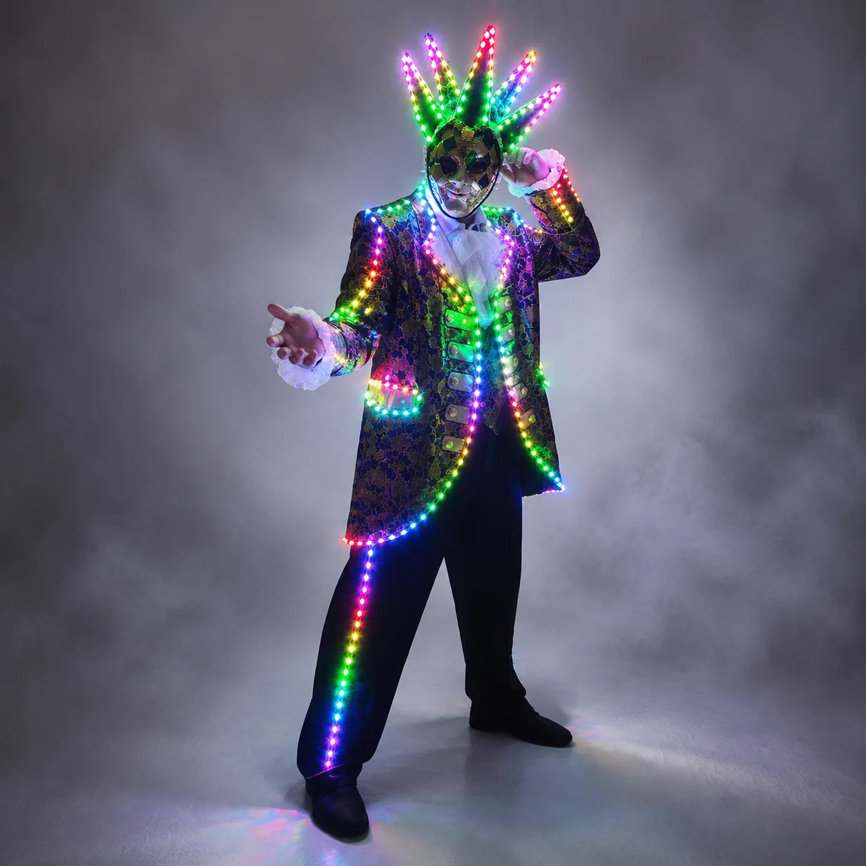 Full Color LED Jacket for Tron Suit LED Court Suit with Mask - Glow-in-the-Dark Costume for Parties And Events