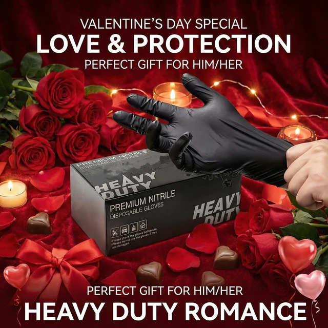 Nitrile Gloves Disposable Black 100PCS,Heavy Duty Work Gloves for Kitchen,Cleaning,Workshop-A Practical Valentine's DayEssential