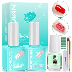 Morovan Gel Polish Remover Kit - Easy Quick No Foil Needed Includes Latex Tape Peel Off Liquid Cuticle Pusher Peeler Oil