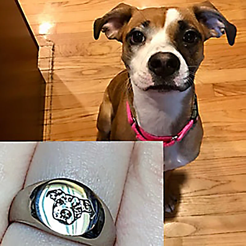 Signet Custom Pet Photo Engraved Portrait Ring Personalized Minimalist Souvenirs Picture Engraved Ring Exclusive Customization