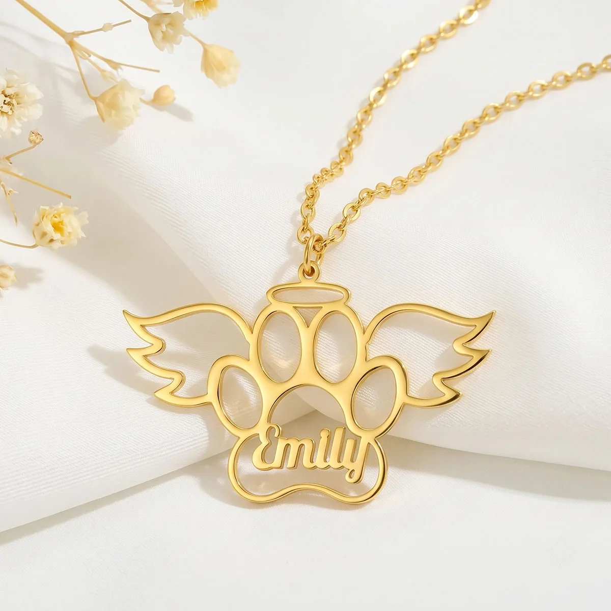 Customized Name Stainless Steel Dog Paw Pendant Necklace RIP Commemorative Necklace Personalized Custom Pet Name Pendant Jewelry