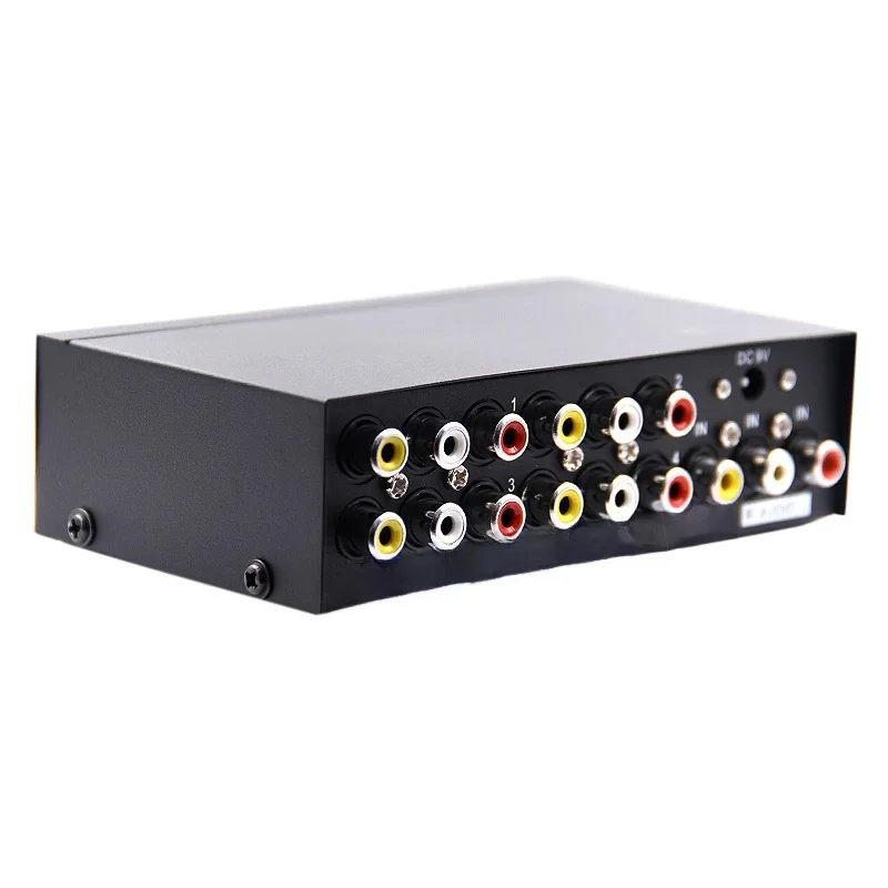 Wysokiej jakości 4-portowy rozdzielacz Audio 1x4 AV 3 RCA z metalowa obudowa 1 na 4 wyjścia dla DVD HDTV z zasilaczem wtyczka US/EU — zdjęcie produktu 7
